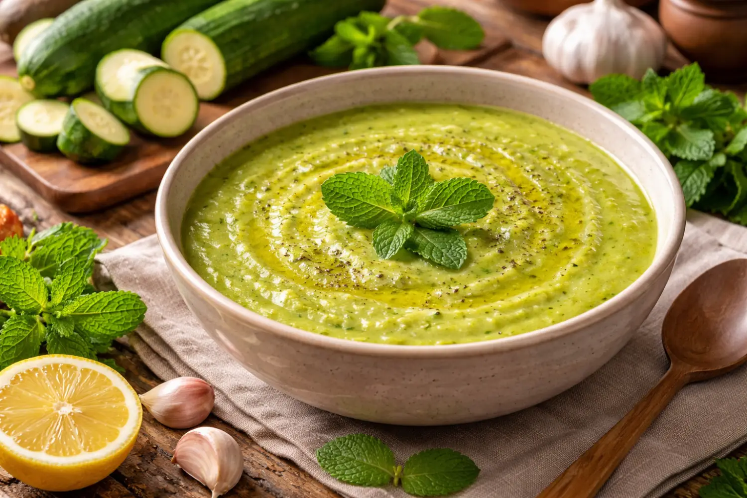 Soupe de courgettes du jardin à la menthe (idéale pour le ftour)