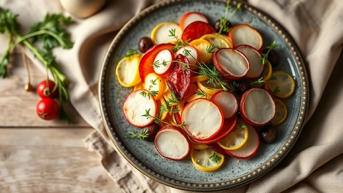 Salade colorée de printemps aux radis, œufs et herbes fraîches