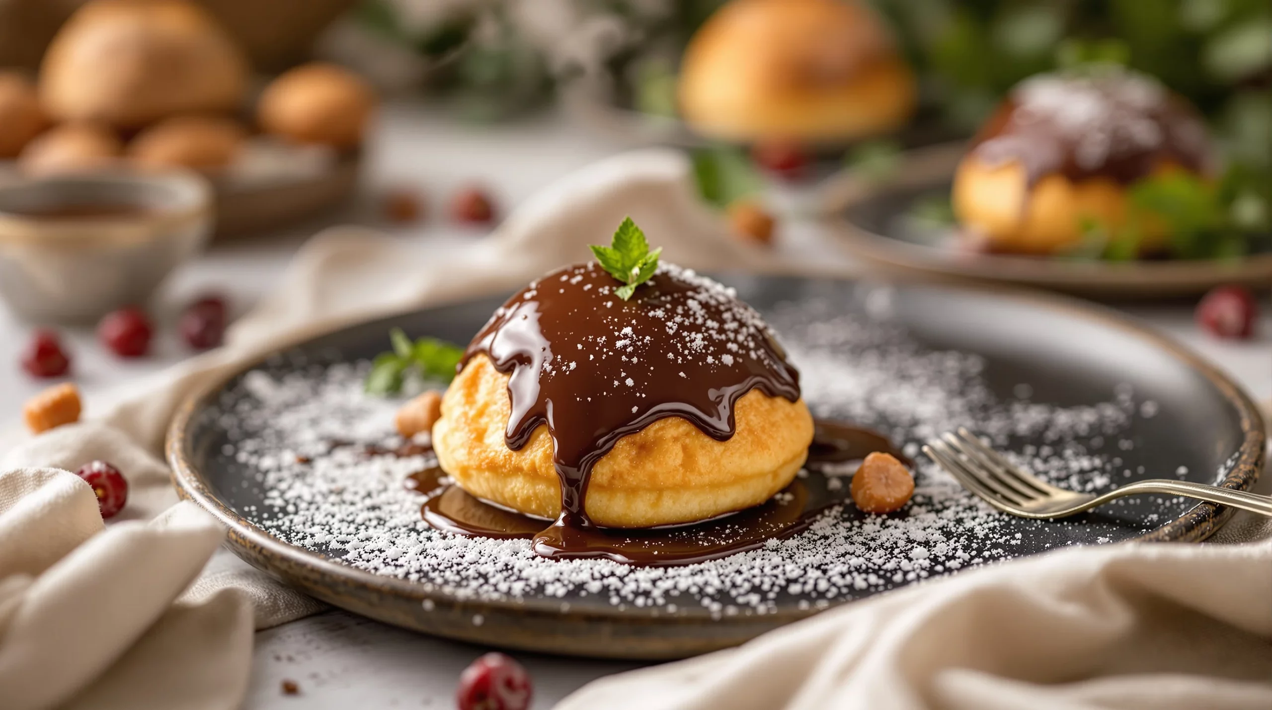 Profiteroles au chocolat : choux, glace vanille et sauce chaude